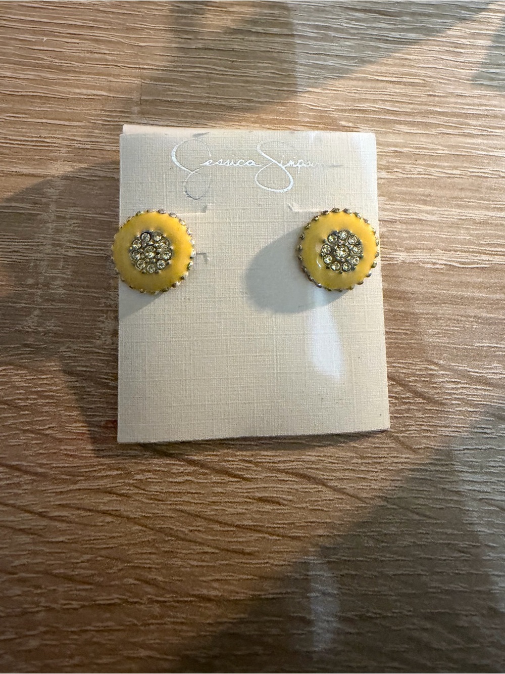 Jessica Simpson Yellow Enamel Crystal Cluster Stud Earrings